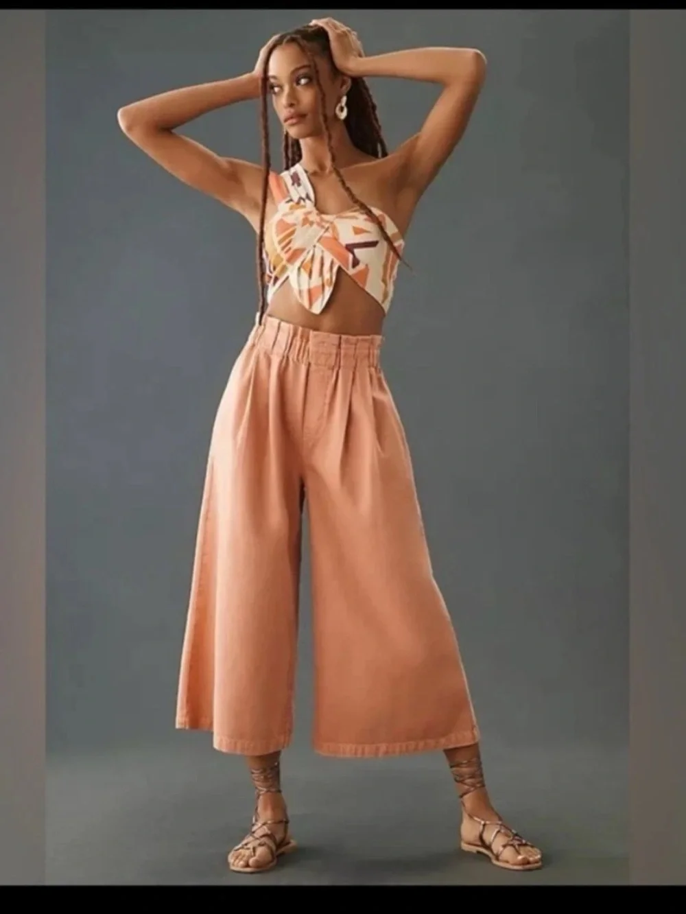 Pilcro Wide-Leg Cropped Pants in Dusty Peach